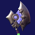 Metallic Battle Axe With Glowing Blue Gem And Decorative Blades Design