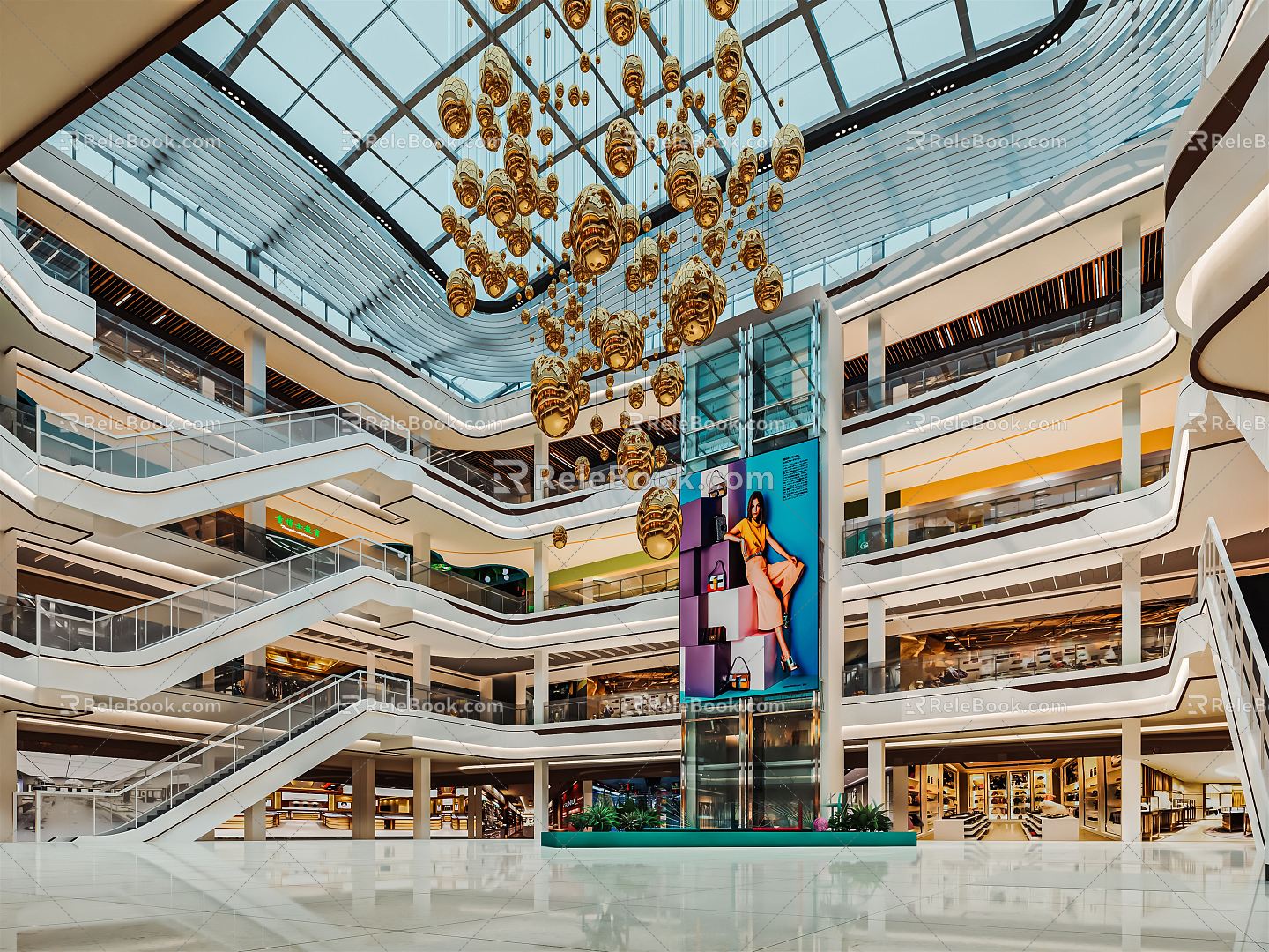 Modern Atrium Shopping Mall Atrium Shopping Mall Lobby Shopping Mall Escalator Sightseeing Elevator Atrium View 3d model