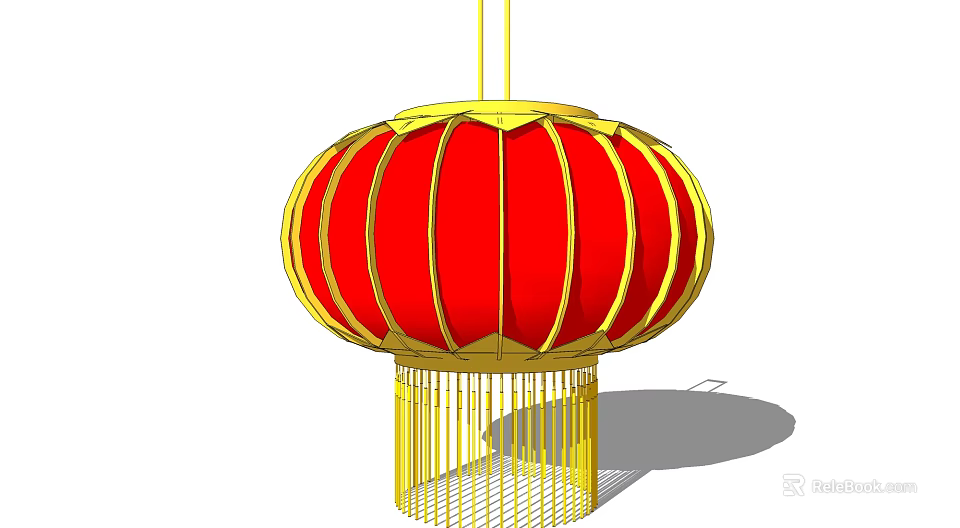 Red Chinese Lantern With Golden Frame Traditional Design And Decorative Details 3d model 