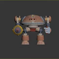 Copper Metallic Robot With Mechanical Arms Cone Weapon And Detailed Leg Structure