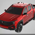 Red Pickup Truck Exterior Design With Roof Rack And Black Wheels