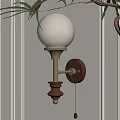 Vintage Wall Sconce With White Globe Shade Brass Pole And Wooden Base