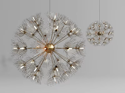 Dandelion Shaped Chandeliers with Metal Frame and Illuminated Bulbs Modern Elegant Design 3d model