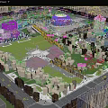 Modern Birds Eye View Planning of Green Square with Domed Building Trees Roads and Vegetation