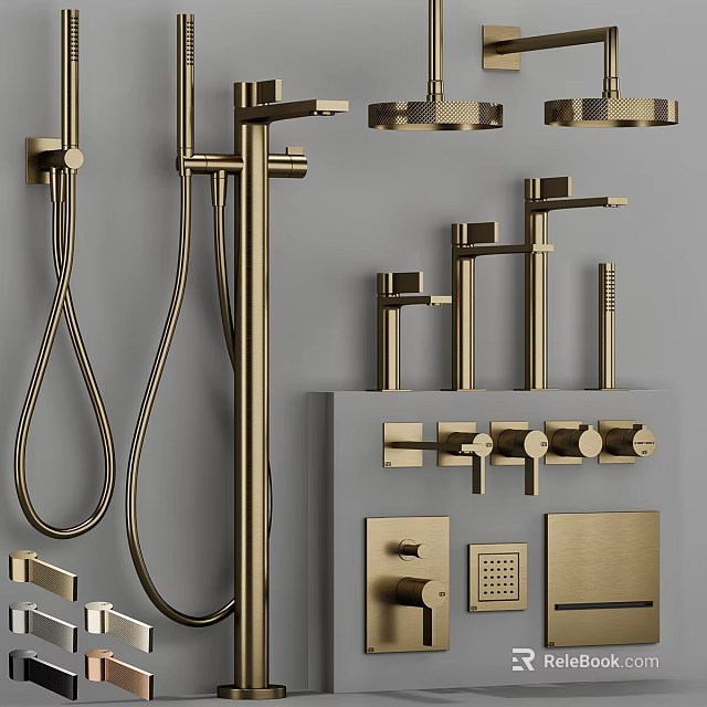 Modern Brass Bathroom Faucets Including Shower System Handheld And Accessories 3d model