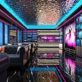 Luxury KTV Lounge With Modern Interior Colorful Lighting Leather Sofas And Mirror Walls