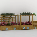 Wooden Planters with Wheels Pergola Climbing Vines Pink Flowers and Green Canopy for Garden Decor