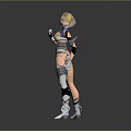 Blonde Female Character In Futuristic White And Blue Outfit With Mechanical Parts Standing Pose
