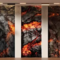 Decorative Background Wall with Lava Inspired Black Red Orange Textures and Wavy Artistic Design