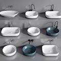 Various Stylish Washbasins in Modern Designs with White Blue Tones and Faucets