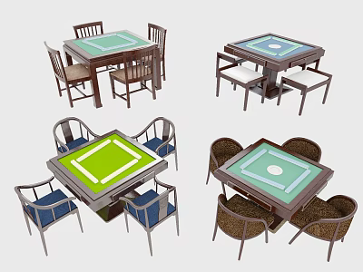 Various Entertainment Table Designs with Green Blue Tabletops and Matching Chairs 3d model