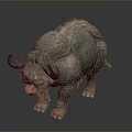 Reptilian Fantasy Creature Character with Horns Spiked Back Scaly Skin Open Mouth and Fierce Expression