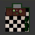 Vintage Laundry Shop Interior Design With Washing Machines Green Chairs Potted Plants And Checkerboard Floor