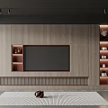 Modern Wooden TV Wall Design With Built-in TV Side Shelves And Ambient Lighting