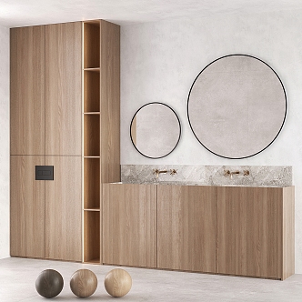 Light Luxury Solid Wood Bathroom Cabinet Double Basin Washstand 3d model