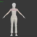 Woman Wearing Pink Top And Beige Overalls With Arms Outstretched Against Black Background