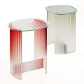 Modern Ribbed Side Tables with Red and Clear Gradient Glass Top for Living Room