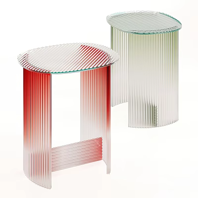 Modern Ribbed Side Tables with Red and Clear Gradient Glass Top for Living Room 3d model