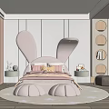 Cute Modern Kids Room Interior Design With Pink Bunny Ear Headboard And Circular Shelves