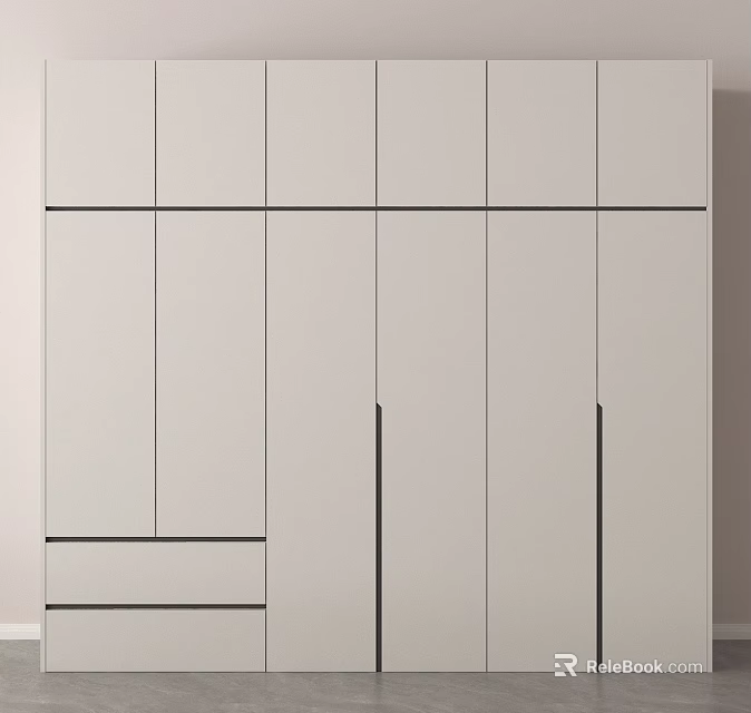 Modern Minimalist Wardrobe Interior Design With Multiple Light Colored Doors And Drawers 3d model 