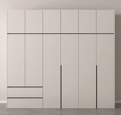 Modern Minimalist Wardrobe Interior Design With Multiple Light Colored Doors And Drawers 3d model