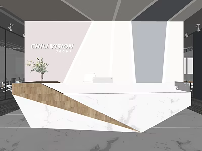 CHILLVISION GROUP Modern Reception Desk Design With Marble Countertop Wooden Accents And Flower Vase 3d model