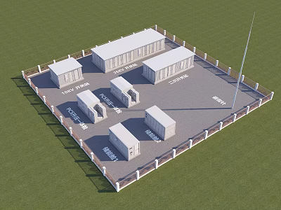 Industrial Equipment Facility With Storage Buildings Enclosed Area Ground Layout And Gas Liquid Storage 3d model