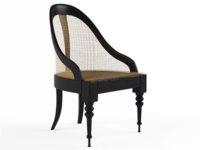 Black Frame Leisure Chair With Curved Armrests Woven Seat And Slender Decorative Legs 3d model
