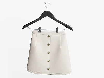 White Casual Skirt With Gold Front Buttons Hanging On Black Hanger Simple Design 3d model