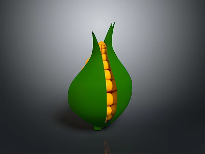Delicious Fresh Corn With Partially Peeled Green Husk And Bright Yellow Kernels 3d model