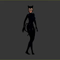 Catwoman Character In Black Bodysuit With Cat Ear Mask And Tail
