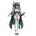 Woman With Long Dark Hair And Horns In White Green Outfit With Decorative Headdress 3d model