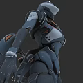 Sci Fi Mecha Game Movie Character With Dark Blue Armor And Orange Accents