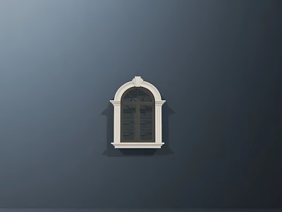 Classic Casement Window With White Frame Arched Top Grid Glass On Dark Wall Background 3d model