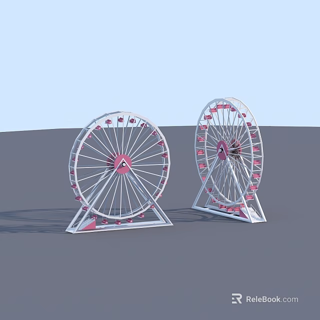 Fun Children's Play Area Featuring Two Ferris Wheels With White Frames And Pink Decorations 3d model 