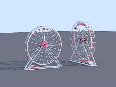 Fun Children's Play Area Featuring Two Ferris Wheels With White Frames And Pink Decorations 3d model