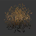 Abstract Golden Spiral Sculpture Composed Of Metallic Leaves With Reflective Surface