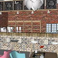 Restaurant Exterior With Red Brick Wall And Round Mirror Reflection Of Outdoor Scene
