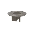 Round Marble Dining Table with Circular Recess and Dark Wood Support Legs 3d model