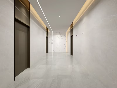 Modern Light Luxury Elevator Corridor With Full Marble Decoration And Soft Recessed Ceiling Lighting Design 3d model