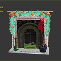 Christmas Decorated Fireplace with Marble Mantel Green Garland Red Bows Gold Ornaments Red Stocking and Firewood