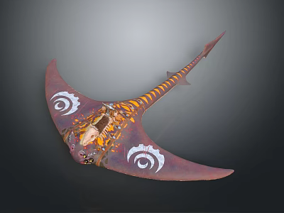 Decorative Manta Ray with Purple Body Orange Yellow Stripes White Spiral Patterns and Intricate Designs 3d model