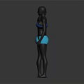 Female Model Wearing Blue Sports Bra And Light Blue Shorts Front Back Views