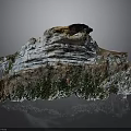 Natural Rock Formation With Layered Texture Brown White Layers And Green Vegetation