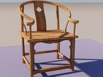 Wooden Traditional Armchair With Curved Armrests And Circular Backrest Cutout 3d model