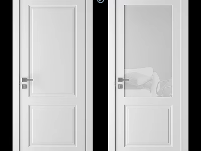 Modern White Hinged Doors With Frosted Glass Panel And Metal Handle Design 3d model
