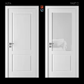 Modern White Hinged Doors With Frosted Glass Panel And Metal Handle Design