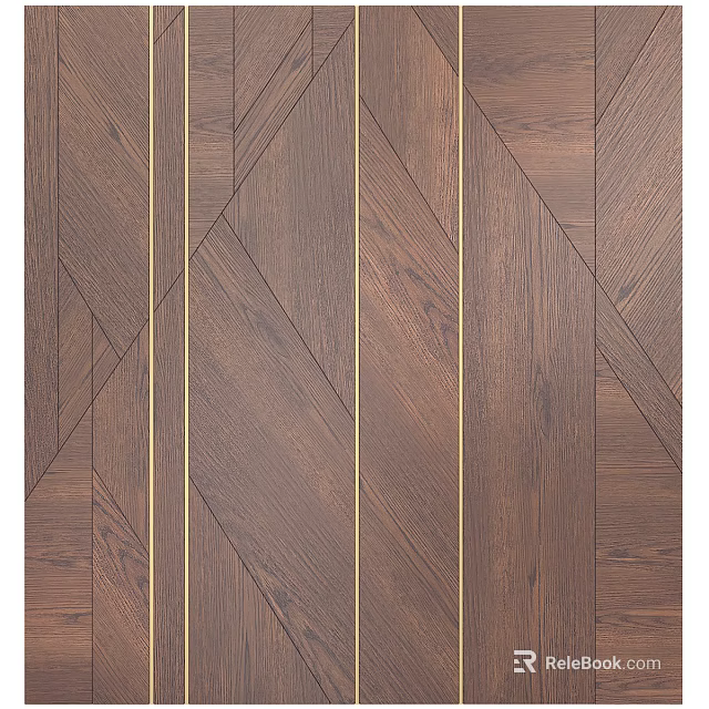 Elegant Modern Wooden Wall Panel With Geometric Pattern And Golden Lines 3d model 