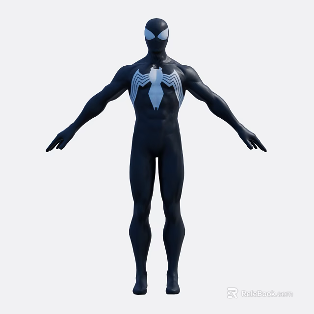 Game Movie Character Black Bodysuit With White Spider Emblem Full Body View 3d model 