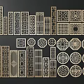 Traditional Carved Lattice Windows Featuring Various Ornamental Patterns And Shapes